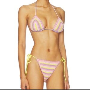 Leslie Amon Vibrant Pink and Yellow Striped Bikini Set
